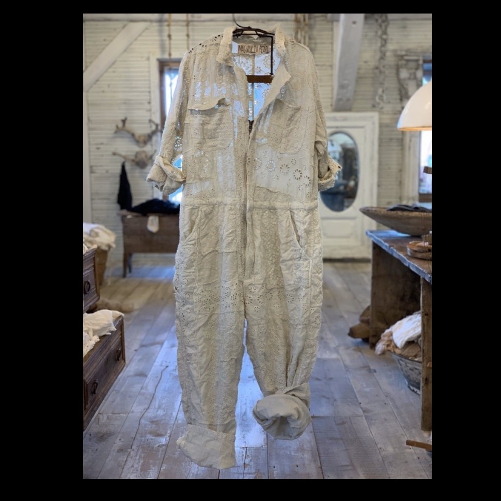Magnolia Pearl eyelet patchwork coveralls